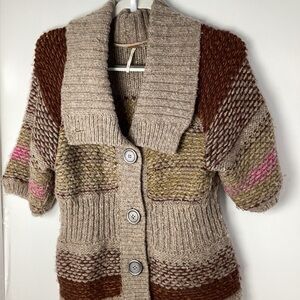 Free People Marled Taupe Brown Chunky Knit Cardigan